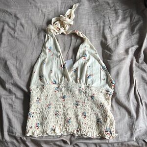American Eagle Floral Halter Top With Neck Tie